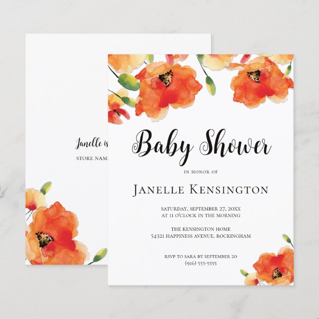 BUDGET Summer Golden Poppy Baby Shower Invitation (Front/Back)