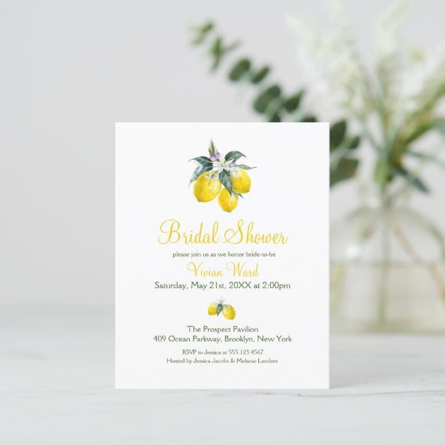 Budget Summer Lemon Bridal Shower Invitations (Standing Front)