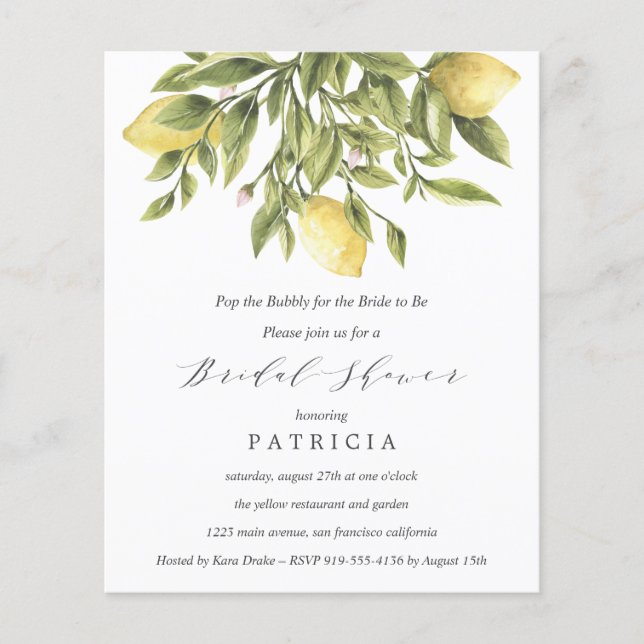 BUDGET Summer Lemons Foliage Wedding Bridal Shower (Front)