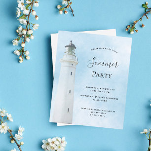 Budget Summer party beach lighthouse invitation