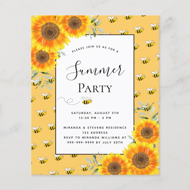 Budget Summer party bees sunflowers backyard bbq (Front)