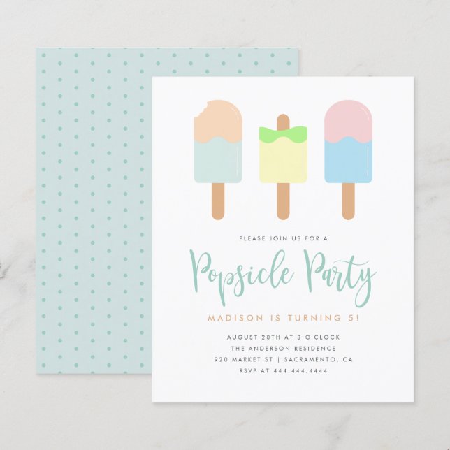 Budget Summer Pastel Popsicle Party Kids' Birthday (Front/Back)