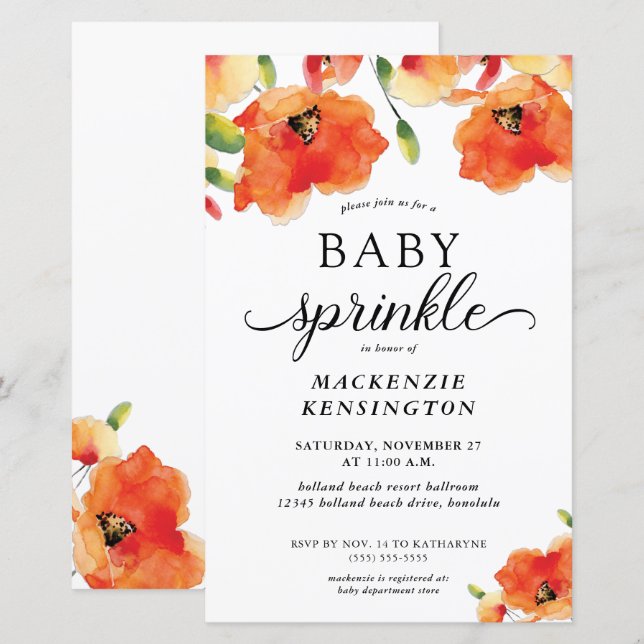 Budget Summer Poppy Baby Sprinkle Invitation (Front/Back)