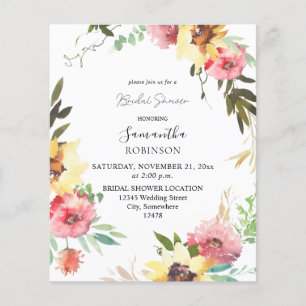 Budget Summer Sunflower Floral Bridal Shower Flyer