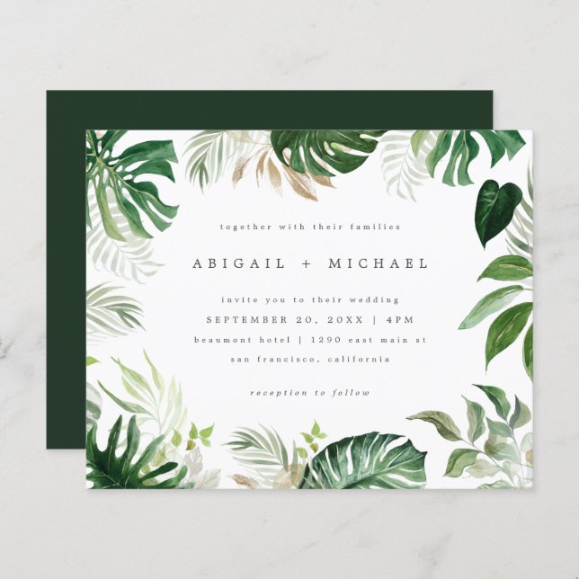 Budget Summer Watercolor Tropical Foliage Wedding (Front/Back)