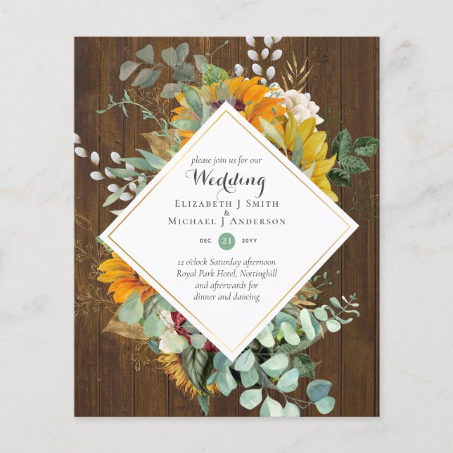 Budget Sun Flowers Greenery WEDDING Invitations Flyer (Front)