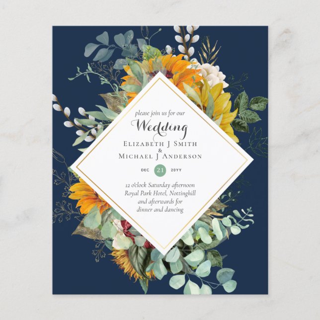 Budget Sun Flowers Greenery WEDDING Invitations Flyer (Front)
