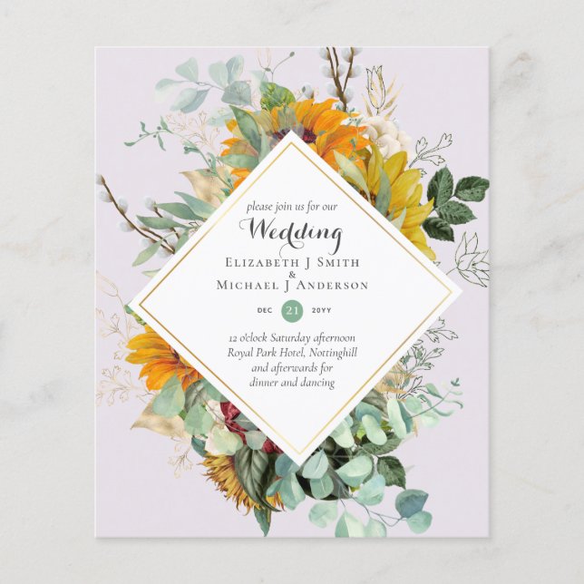 Budget Sun Flowers Greenery WEDDING Invitations Flyer (Front)