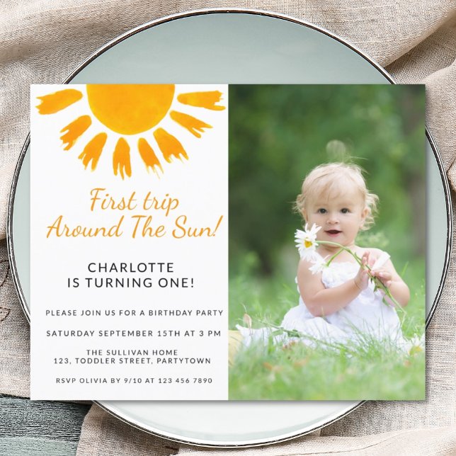 Budget Sun Girl's Photo Birthday Party Invitation (Creator Uploaded)