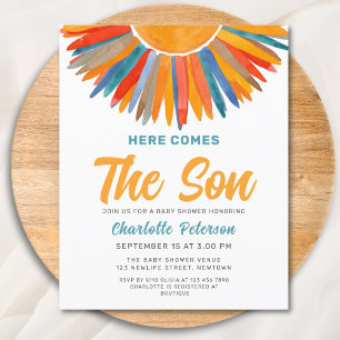 Budget Sun Here Comes the Son Baby Shower Invite