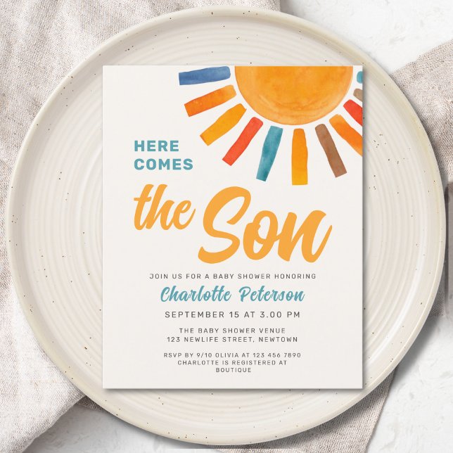 Budget Sun Here Comes the Son Baby Shower Invite (Creator Uploaded)