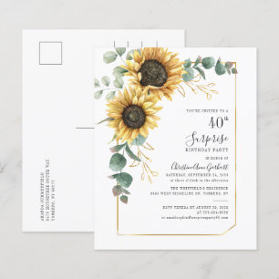 Budget Sunflower 40th Birthday Party Invitation