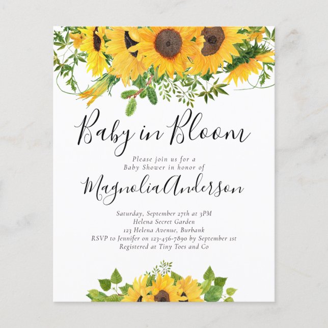 BUDGET Sunflower Baby in Bloom Shower Invitation (Front)