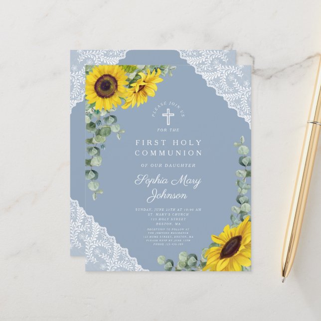 Budget Sunflower Blue Lace First Communion (Front/Back In Situ)