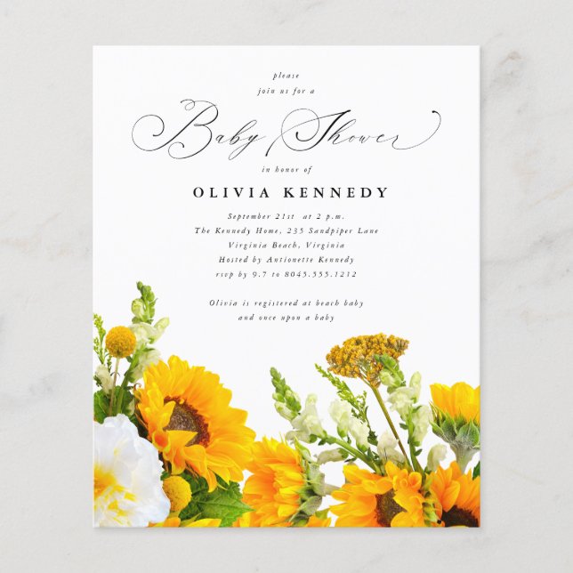 Budget Sunflower | Boho Floral Baby Shower  Flyer (Front)
