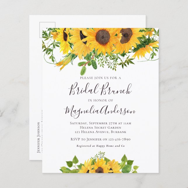 Budget Sunflower Bridal Shower Brunch Postcard (Front/Back)