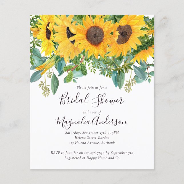 Budget Sunflower Bridal Shower Invitation (Front)
