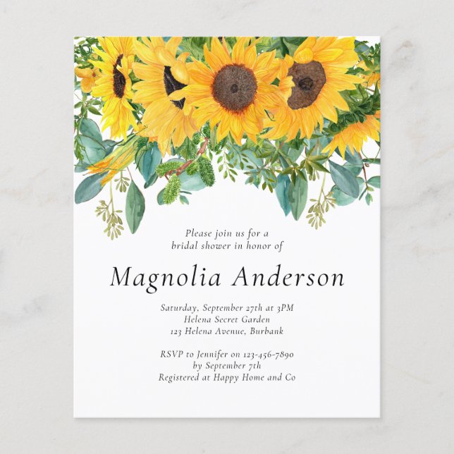 Budget Sunflower Bridal Shower Invitation (Front)