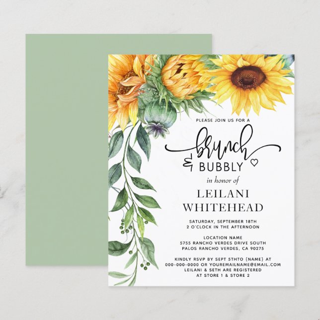 Budget Sunflower Brunch and Bubbly Bridal Shower  (Front/Back)
