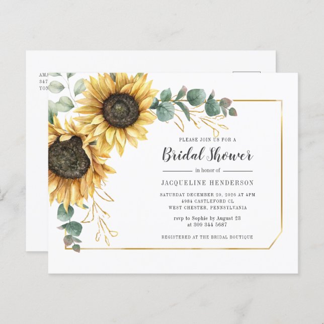 Budget Sunflower Eucalyptus Floral Bridal Shower (Front/Back)