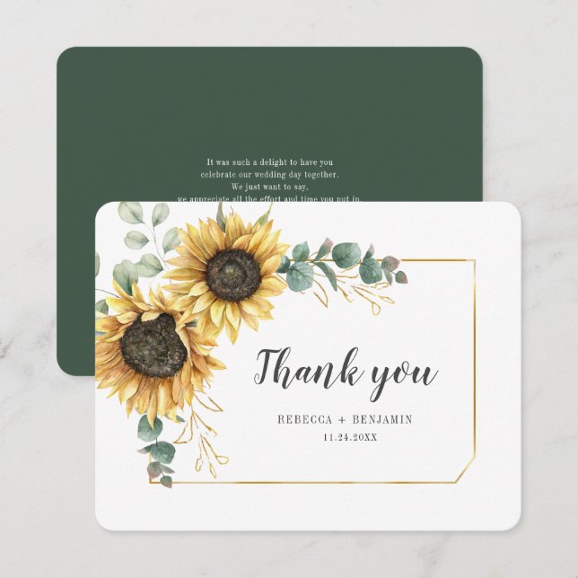 Budget Sunflower Eucalyptus Floral Thank You Card (Front/Back)