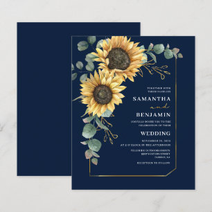 Budget Sunflower Eucalyptus Floral Wedding Invite