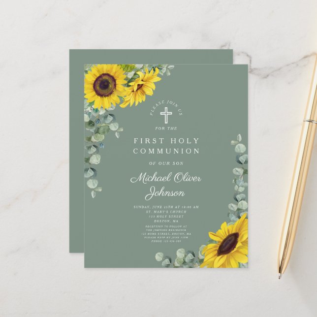 Budget Sunflower Eucalyptus Green First Communion (Front/Back In Situ)