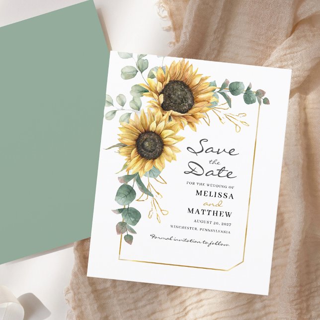 Budget Sunflower Eucalyptus Greenery Save The Date (Sunflower Eucalyptus Greenery Wedding Save The Date)
