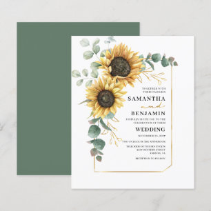 Budget Sunflower Eucalyptus Leaves Wedding Invite