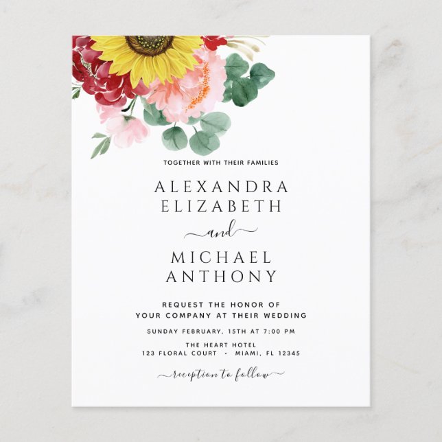 Budget Sunflower Eucalyptus Photo Country Wedding Flyer (Front)