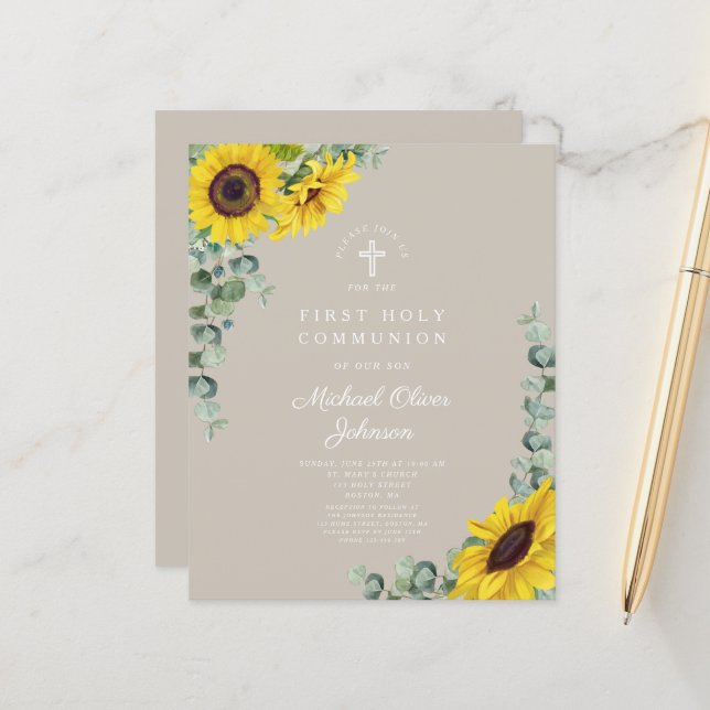 Budget Sunflower Eucalyptus Taupe First Communion (Front/Back In Situ)