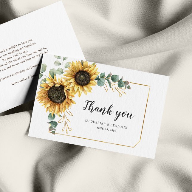 Budget Sunflower Eucalyptus Wedding Thank You Card (Creator Uploaded)