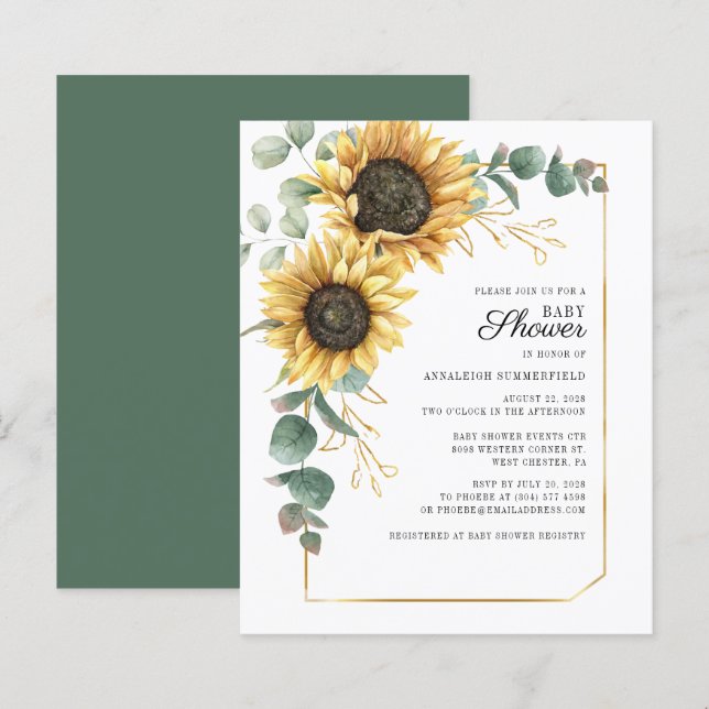 Budget Sunflower Floral Baby Shower Invitation (Front/Back)