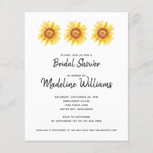 Budget Sunflower Floral Bridal Shower Invitation