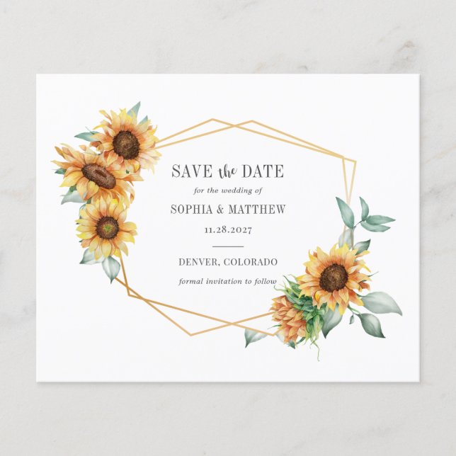 Budget Sunflower Floral Geometric Save The Date Flyer (Front)