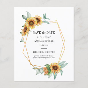 Budget Sunflower Floral Greenery Save The Date Flyer