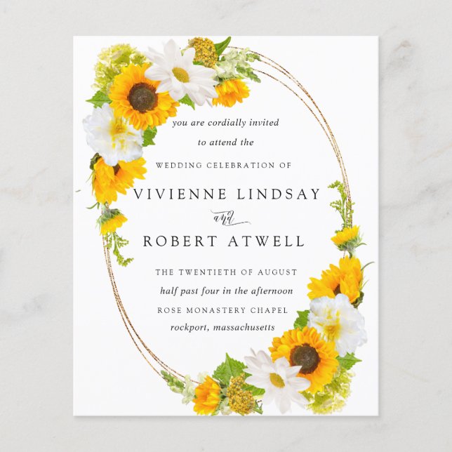 Budget Sunflower Floral Rustic Wedding Invitation (Front)