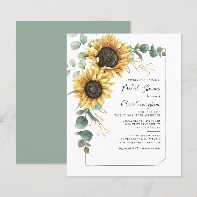 Budget Sunflower Geometric Script Bridal Shower (Front/Back)