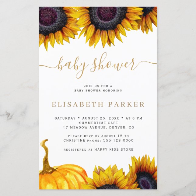 Budget sunflower gold baby shower invitation (Front)