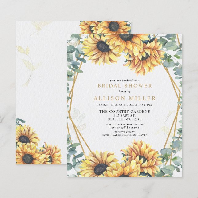 Budget Sunflower Gold Bridal Shower Invitation (Front/Back)