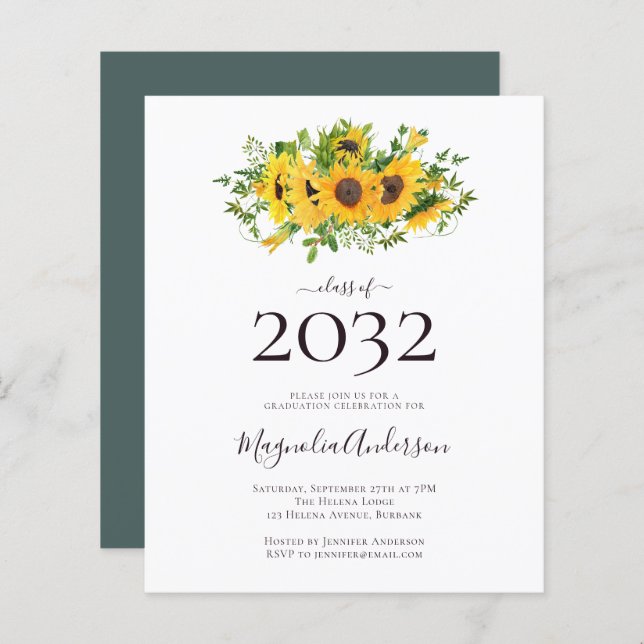 Budget Sunflower Graduation Party Invitation (Front/Back)