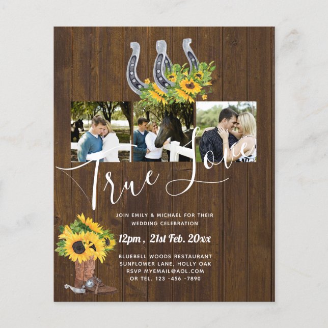 BUDGET Sunflower Horse Shoes PHOTO Collage WEDDING Flyer (Front)