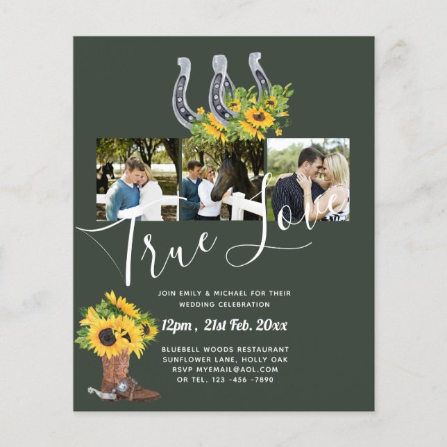 BUDGET Sunflower Horse Shoes PHOTO Collage WEDDING Flyer (Front)