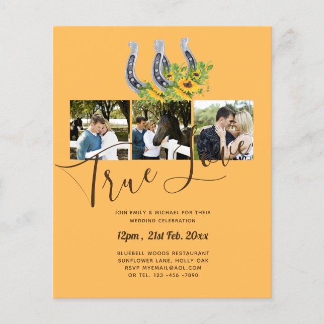 BUDGET Sunflower Horse Shoes PHOTO Collage WEDDING Flyer (Front)