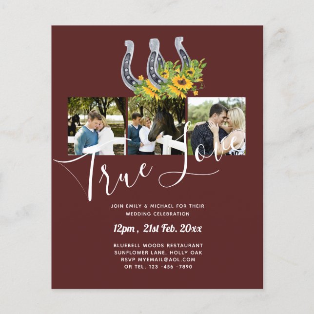 BUDGET Sunflower Horse Shoes PHOTO Collage WEDDING Flyer (Front)