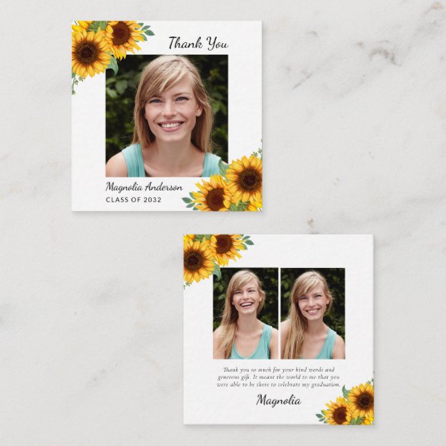 BUDGET Sunflower Photos Graduation Thank You Card (Front/Back)