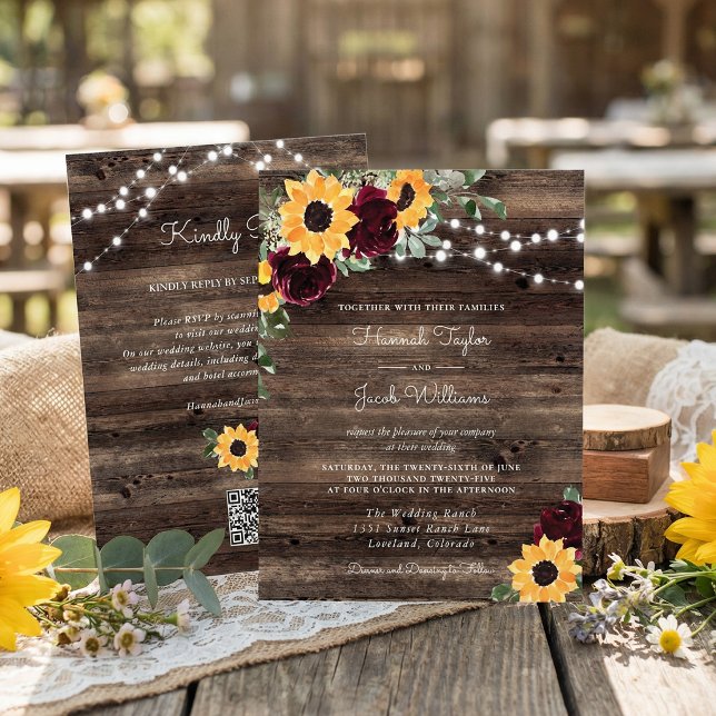 Budget Sunflower Roses QR Code RSVP Invitation (Creator Uploaded)