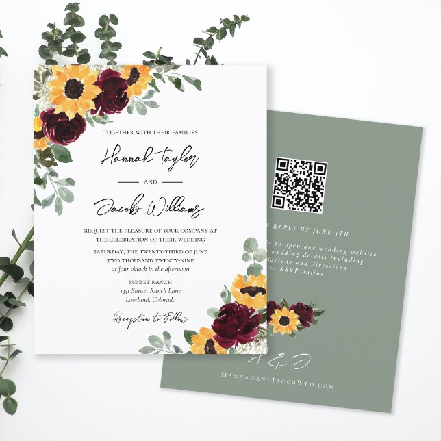 Budget Sunflower Rustic Wedding with RSVP Invite (Creator Uploaded)