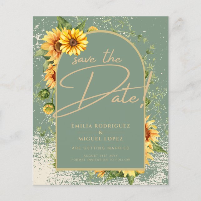 BUDGET Sunflower Sage Wedding Save The Date (Front)
