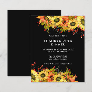 Budget Sunflower Thanksgiving Dinner Black Invite